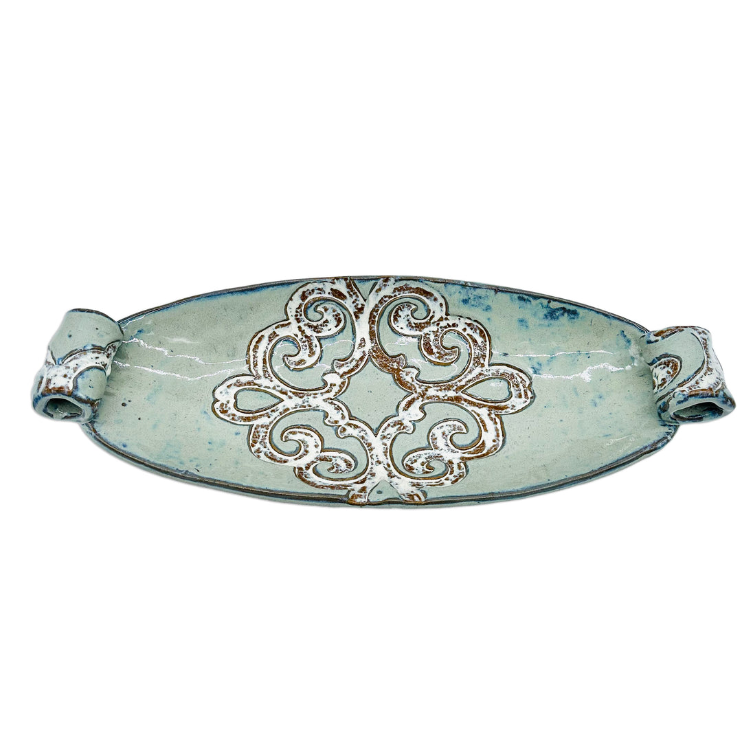 Bowl Oblong Scroll With Handles