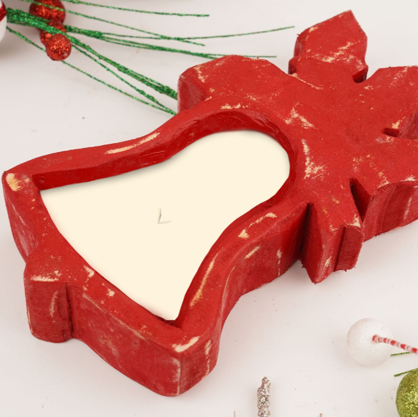 Christmas Bell Wooden Candle Red - Candy Cane Bliss *CM