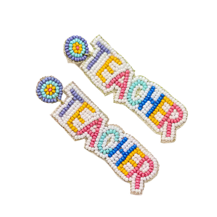 Beaded Teacher Earrings White/Multi