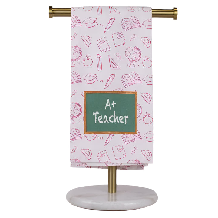 A Plus Teacher Hand Towel White/Pink/Green