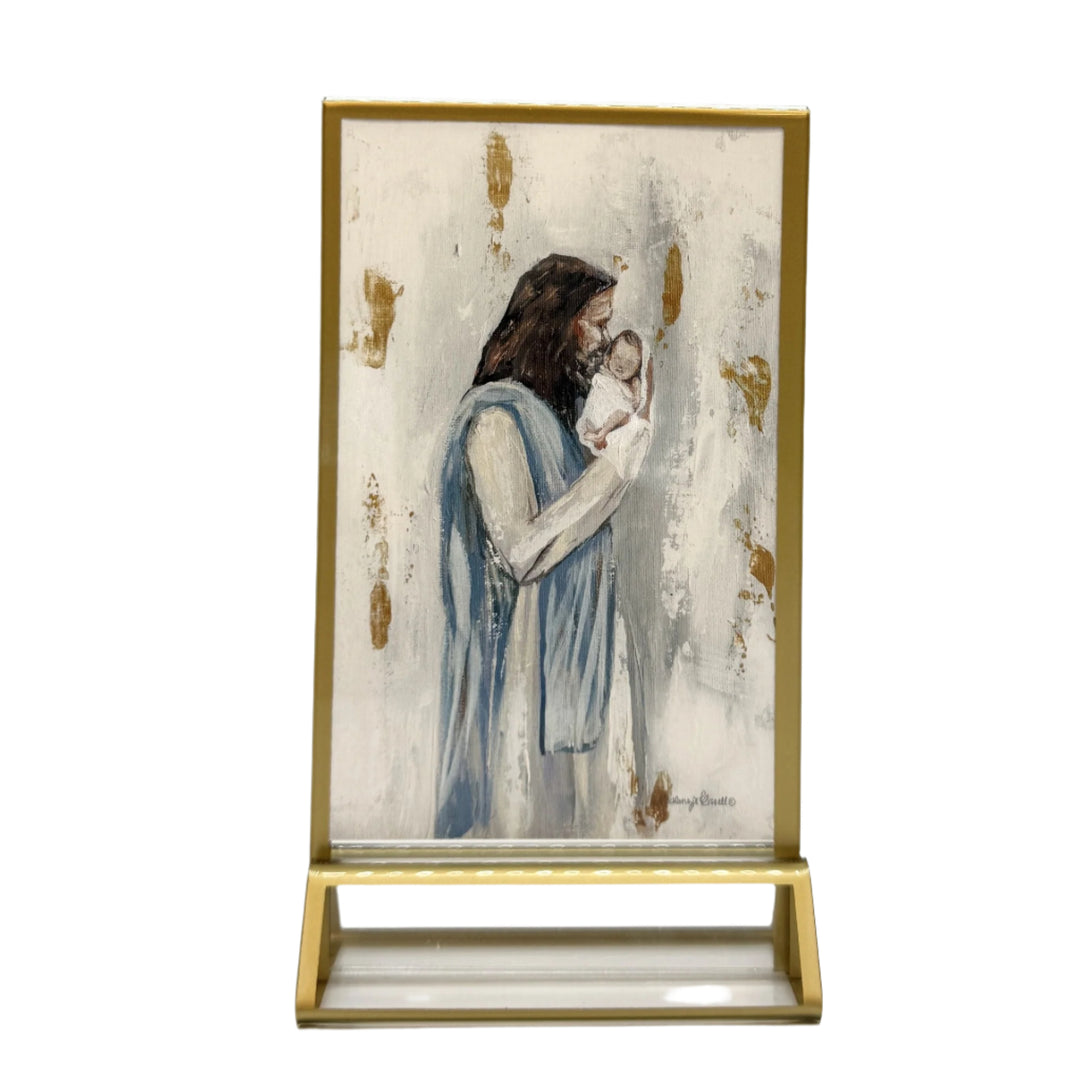 Jesus and Baby 'I Knew You' in Acrylic Gold Frame 4x6: Gray