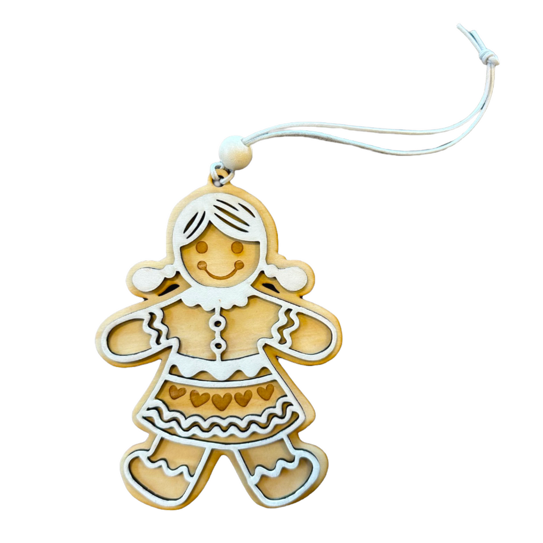 Ornament Gingerbread Girl White Wood Bead *CM