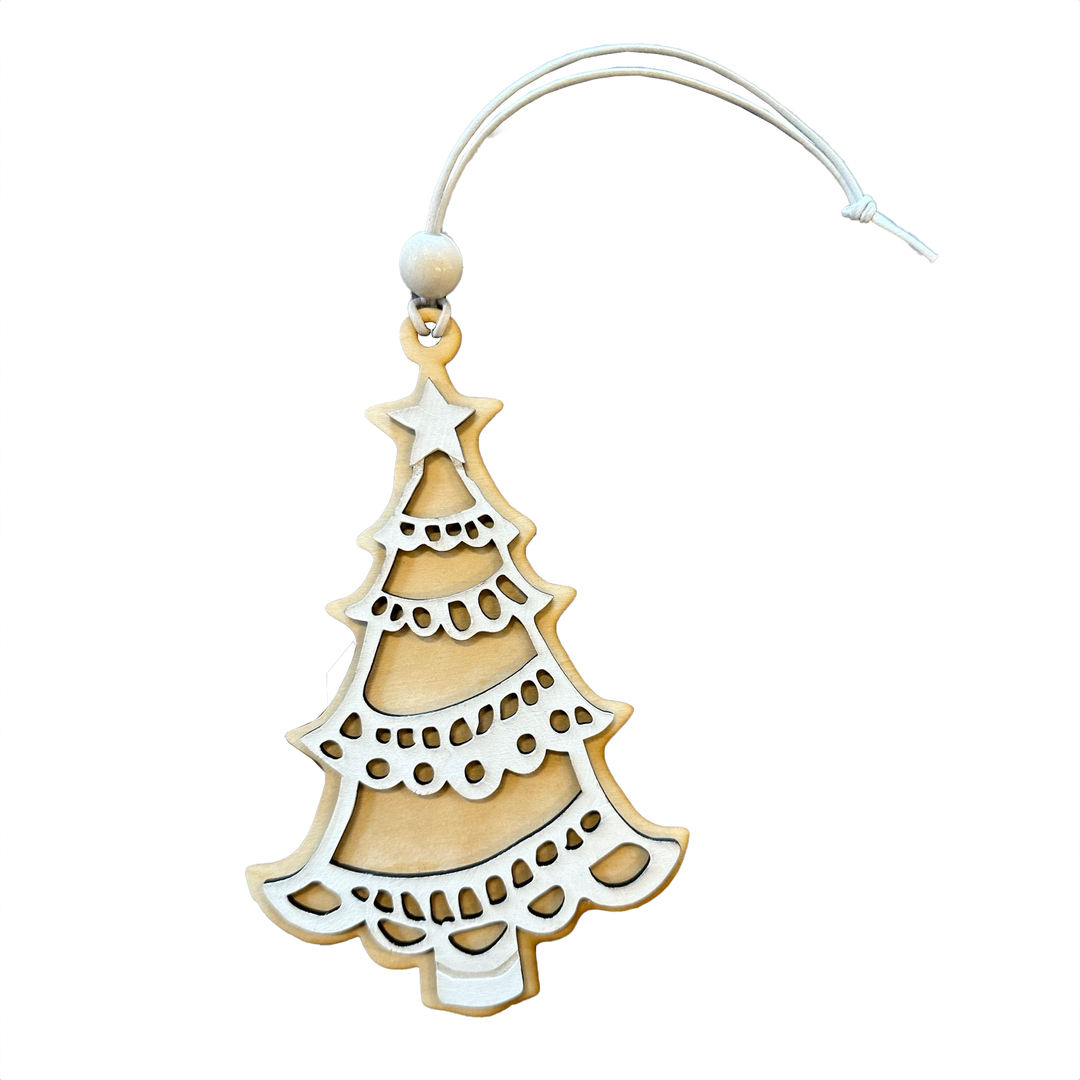 Ornament Gingerbread Tree White Wood Beads *CM