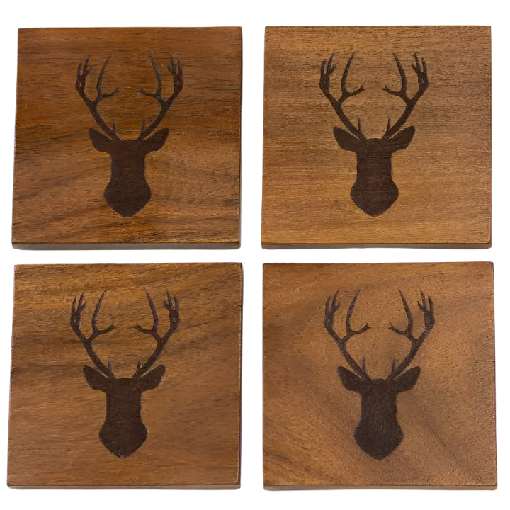 Deer Etched Wood Coasters Natural