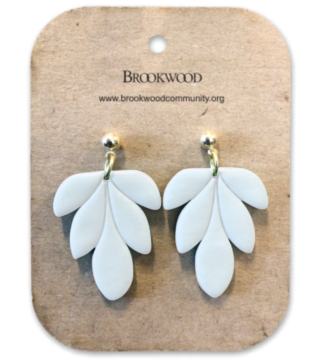 White Long 5 Leaf Earrings