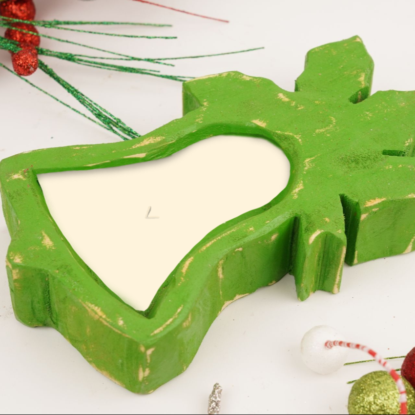 Christmas Bell Wooden Candle Green - Christmas Pine *CM