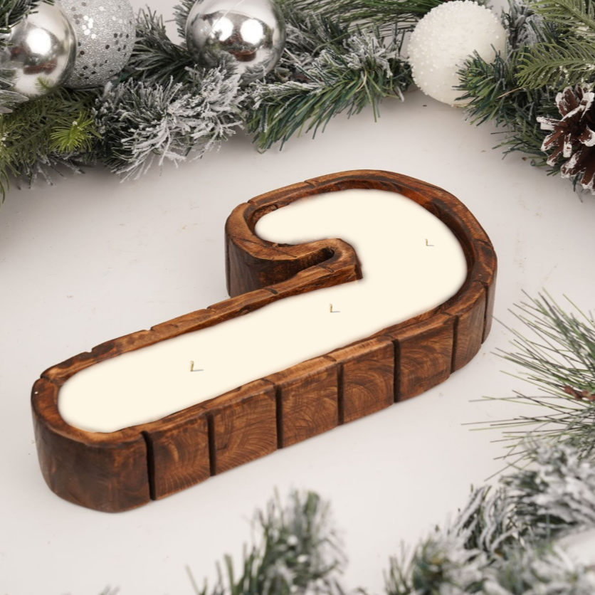 Candy Cane Wooden Candle Brown - Cinnamon Clove