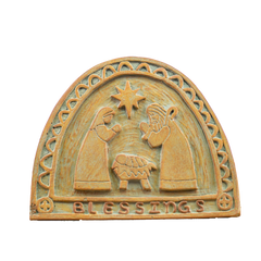 Plaque Nativity Blessings Green Rust
