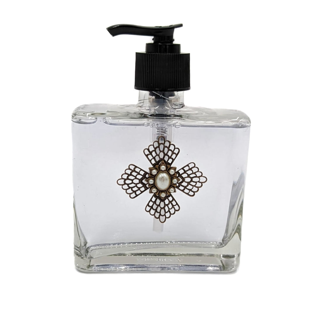 Glass Soap Dispenser Pearl Maltese Cross Brass