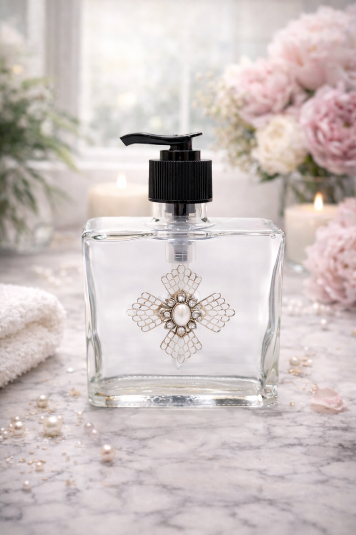 Glass Soap Dispenser Pearl Maltese Cross Silver *CM