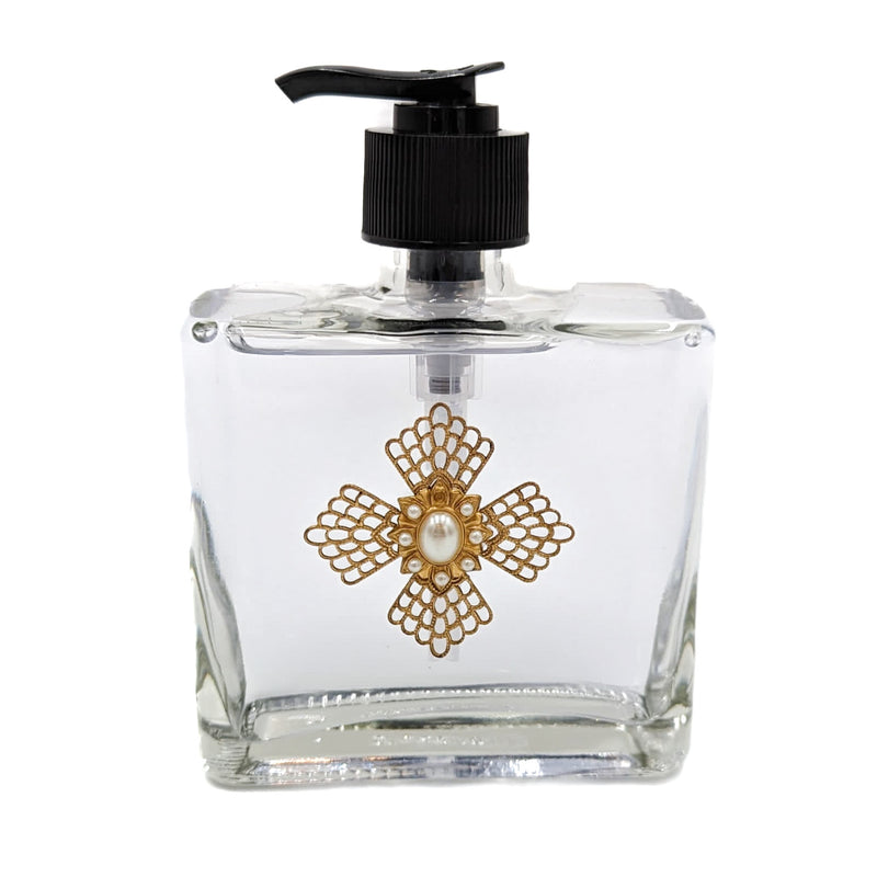 Glass Soap Dispenser Pearl Maltese Cross Gold