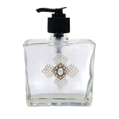 Glass Soap Dispenser Pearl Maltese Cross Silver