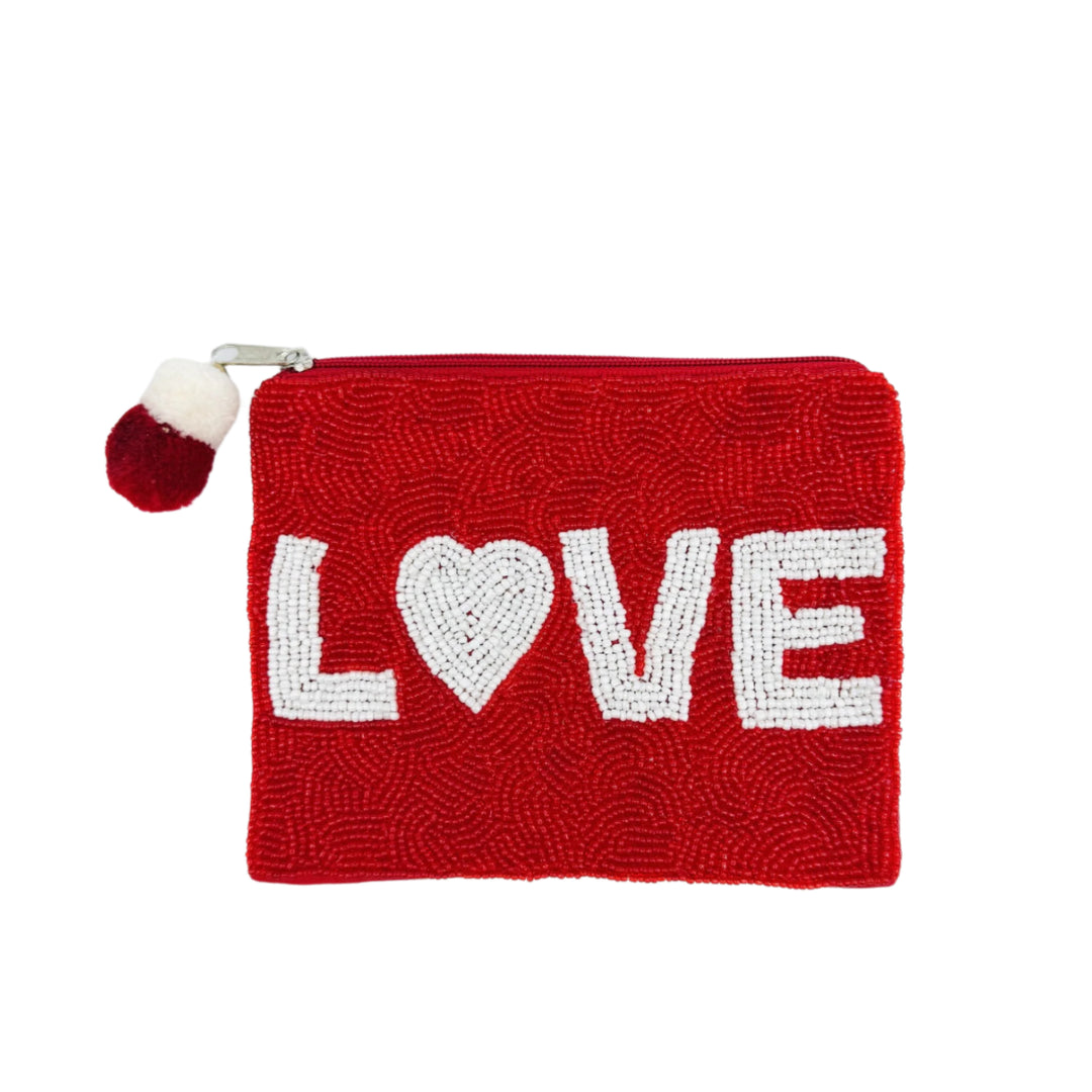 red coin purse white love letters 