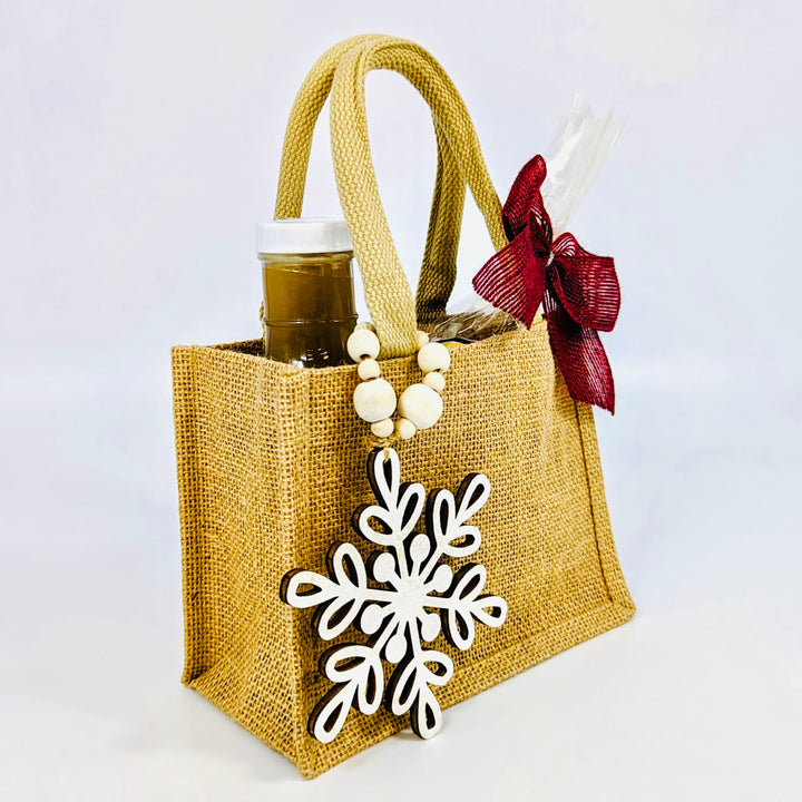 Dressing Mesibov Salad Kit - Burlap Bag Snowflake Maroon Bow
