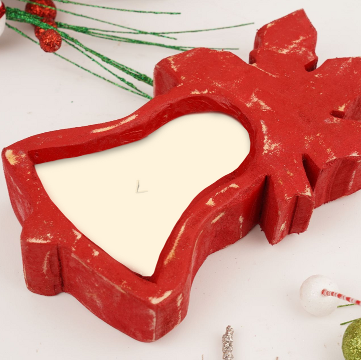 Christmas Bell Wooden Candle Red - Candy Cane Bliss *CM