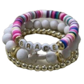 Bracelet Three Piece Stack Multicolor White  *CM