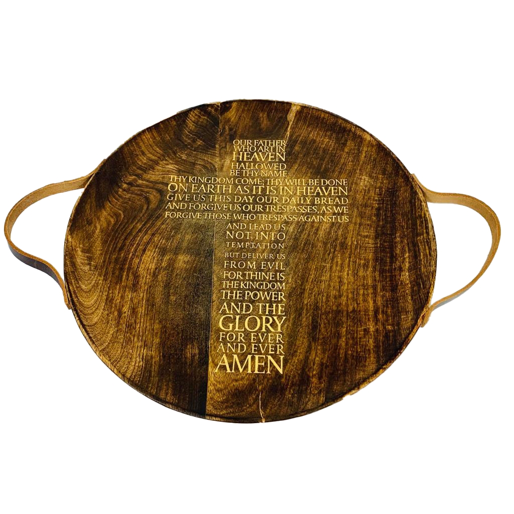 Tray Lord's Prayer with Leather Handles