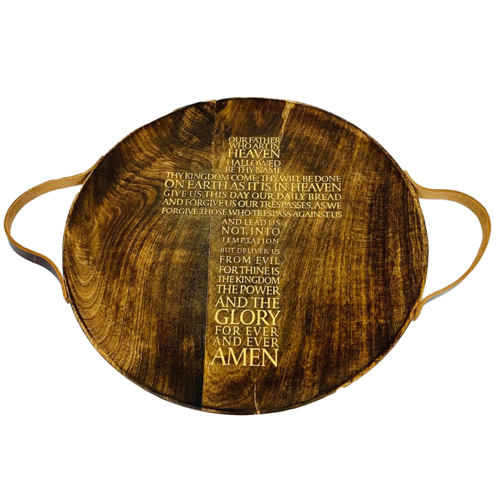 Tray Lord's Prayer with Leather Handles