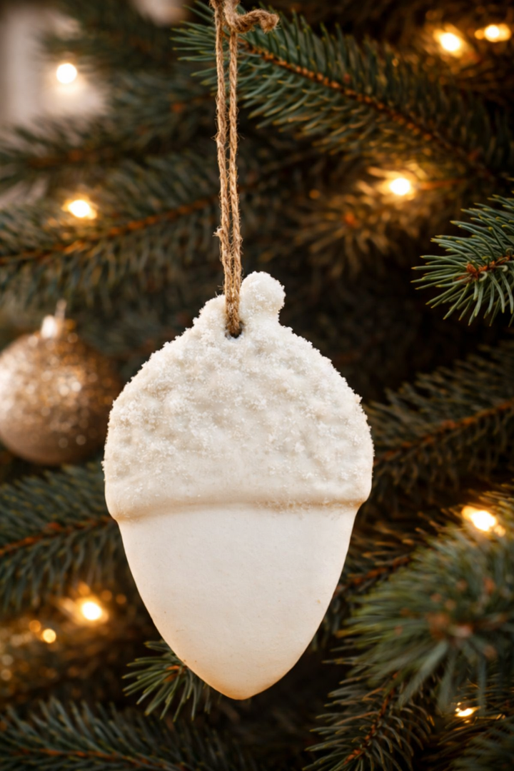 Ornament White Acorn with Sugar Frost *CM