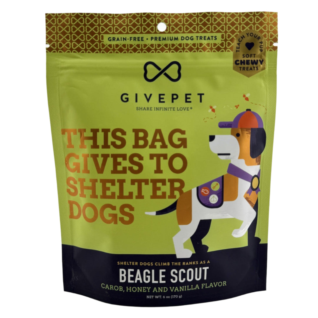 givepet beagle scout dog treats , treats that give back to dog shelters 