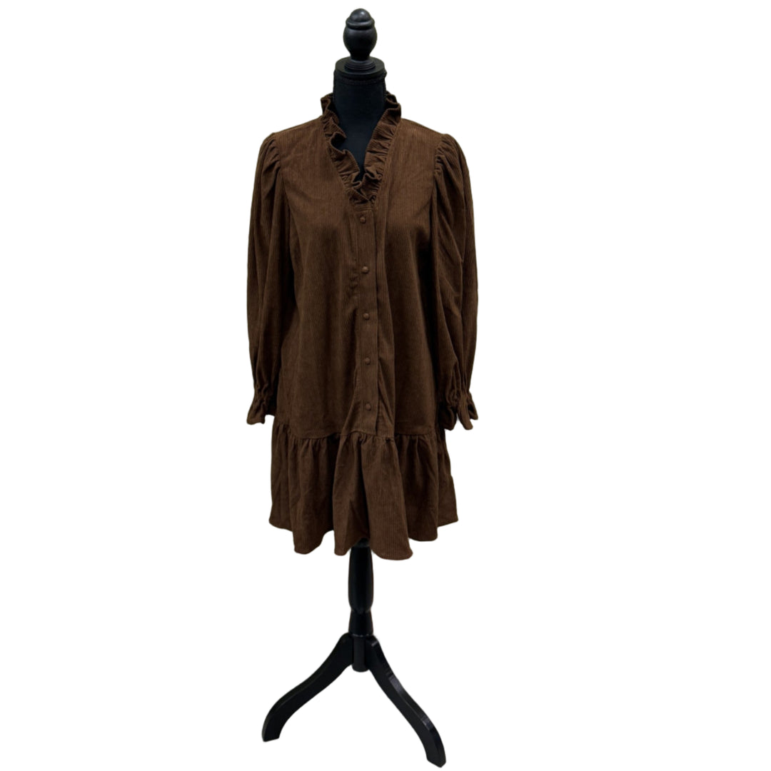 brown ruffle short dress