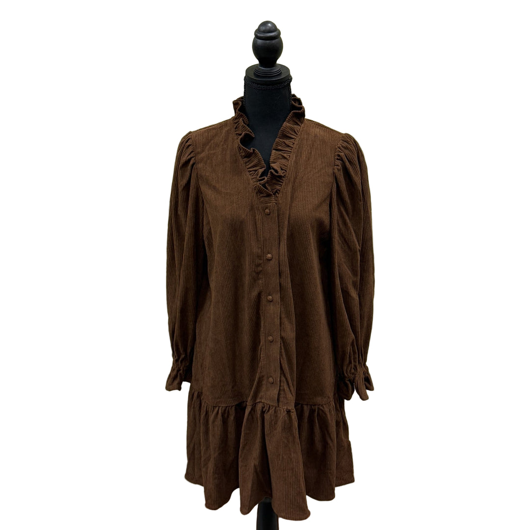 brown ruffle short dress umgee