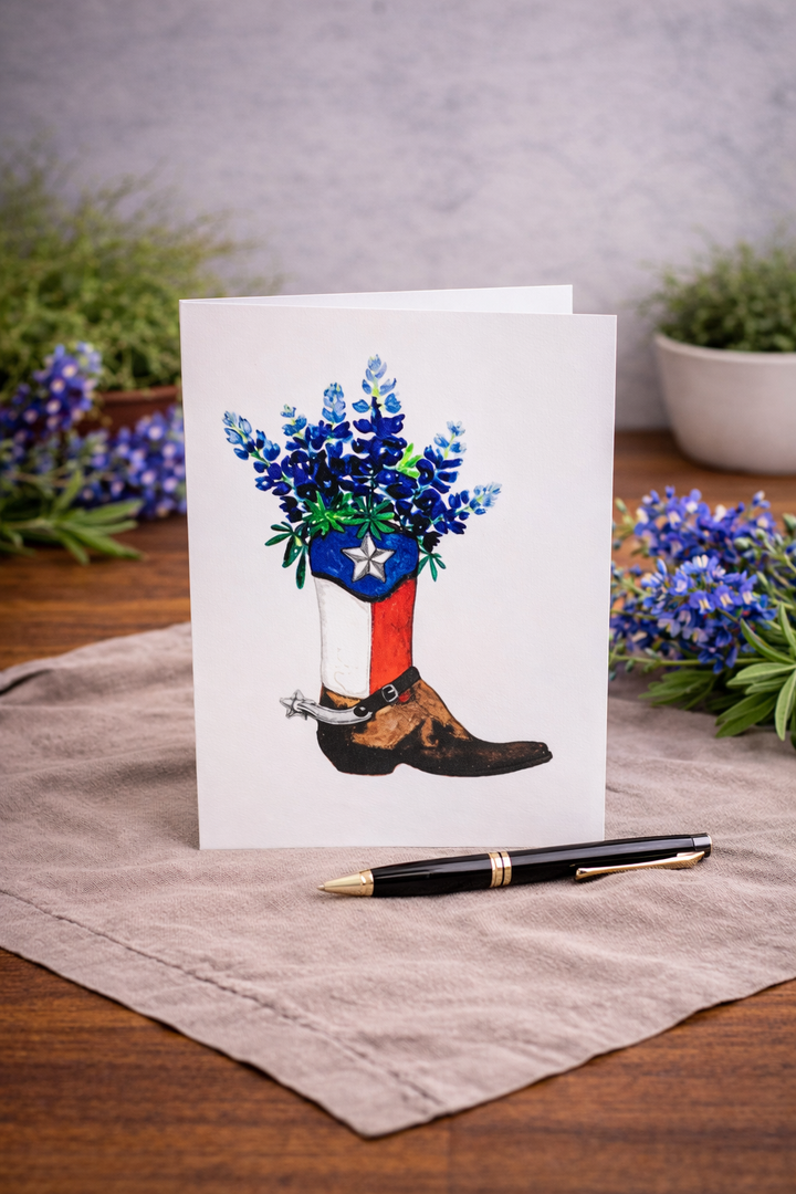 Note Card Texas Boot Bluebonnet - Pack of 5 *CM