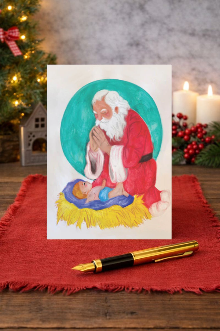 Card Kneeling Santa - Pack of 5 *CM