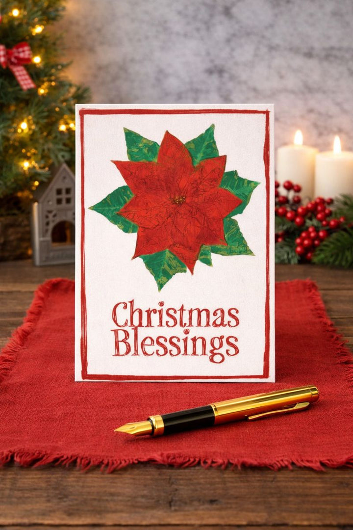 Card Poinsettia Christmas Blessings - Pack of 5 *CM