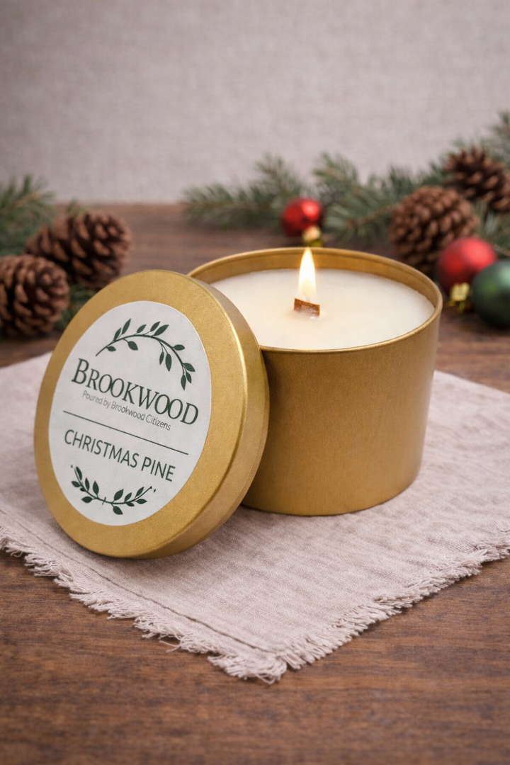 Candle Gold Tin Christmas Pine *CM