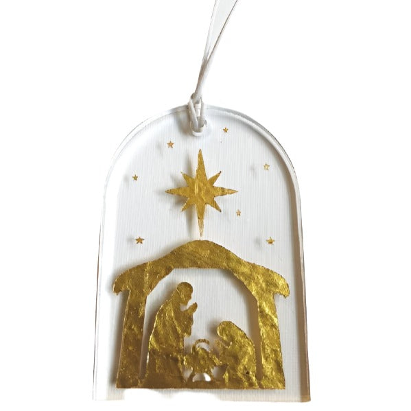 Ornament Acrylic Nativity Gold *CM