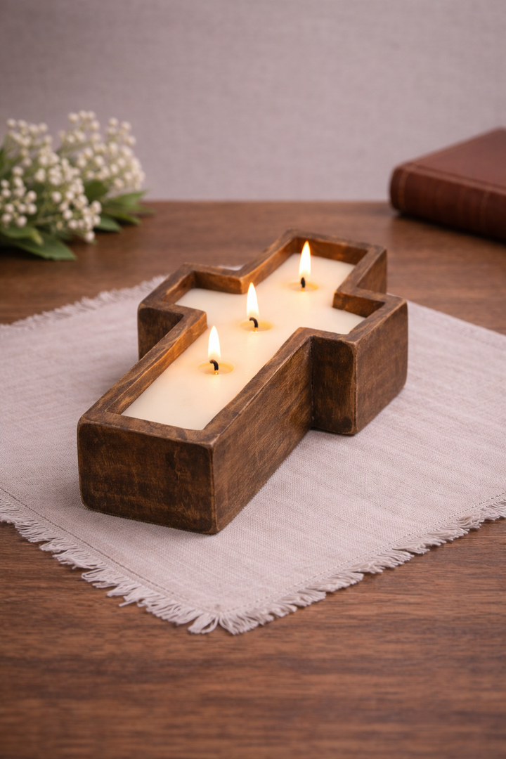 Candle Wooden Cross Bowl *CM
