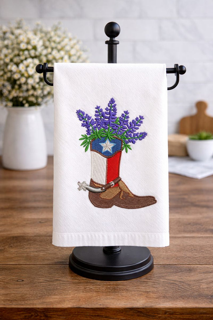 Dish Towel Bluebonnet Boot Embroidered