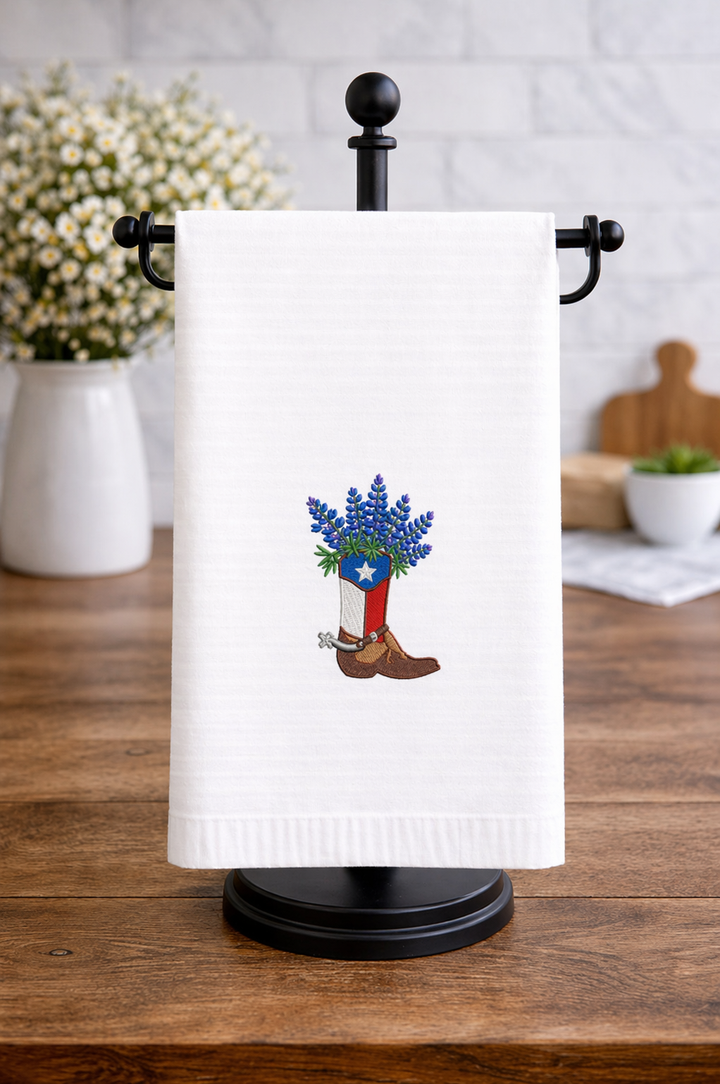 Dish Towel Bluebonnet Boot Embroidered