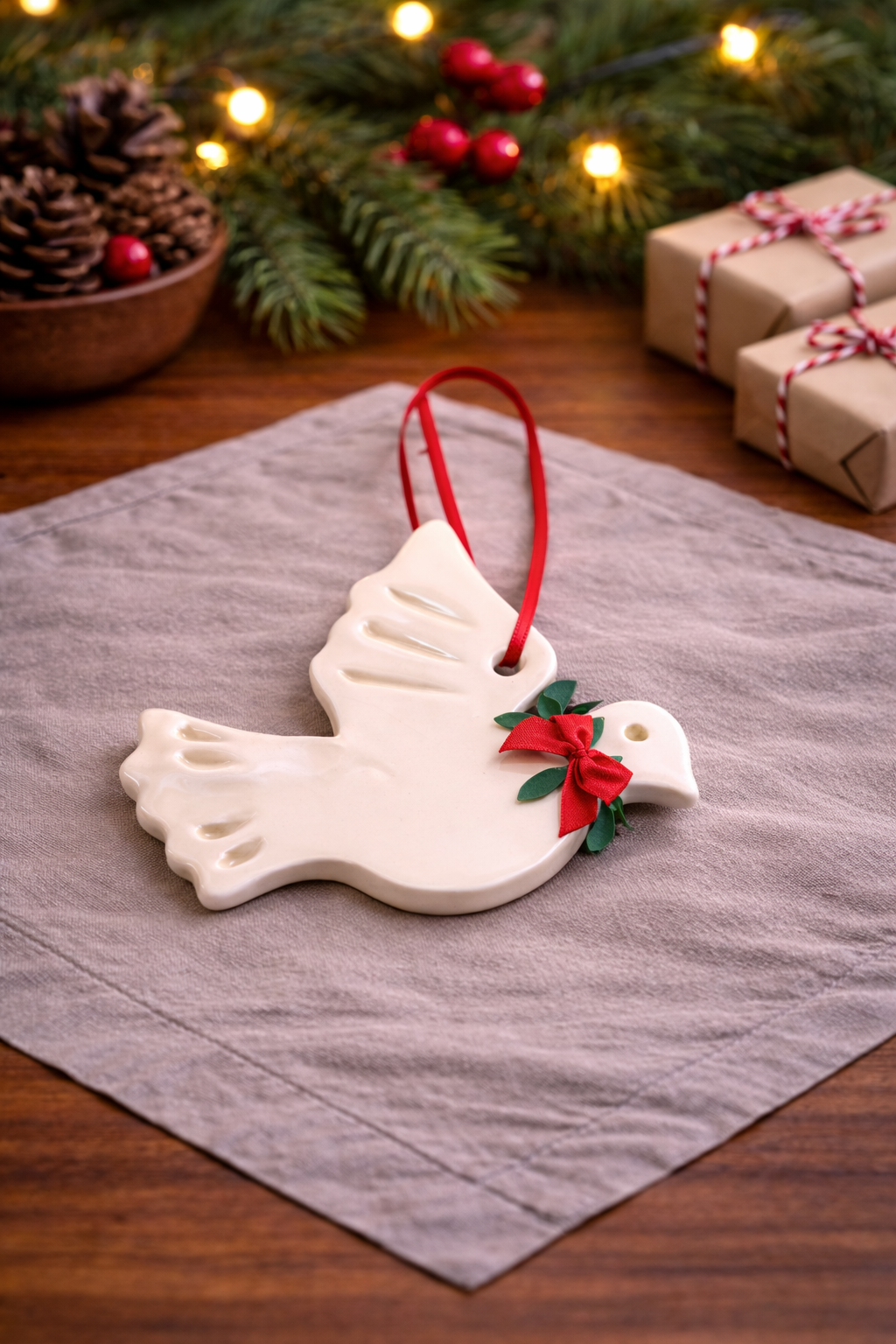 Ornament Dove Lg W/Holly *CM