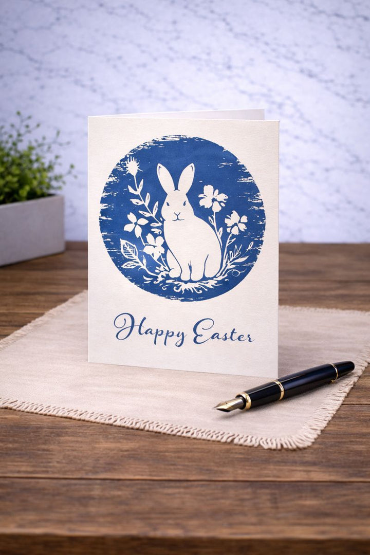 Card Easter Blue Circle Bunny Screen Print *CM