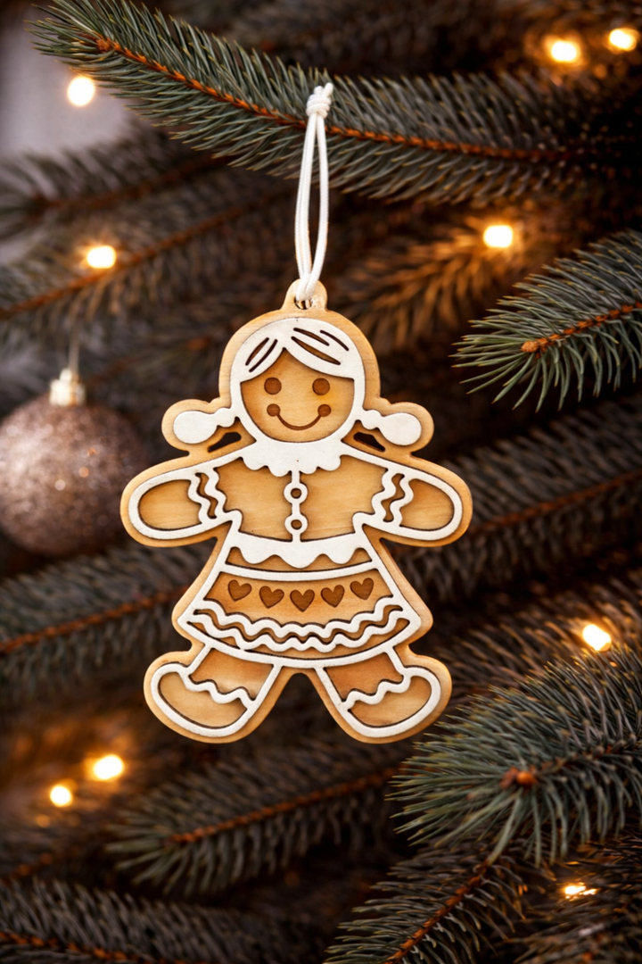 Ornament Gingerbread Girl White Wood Bead *CM