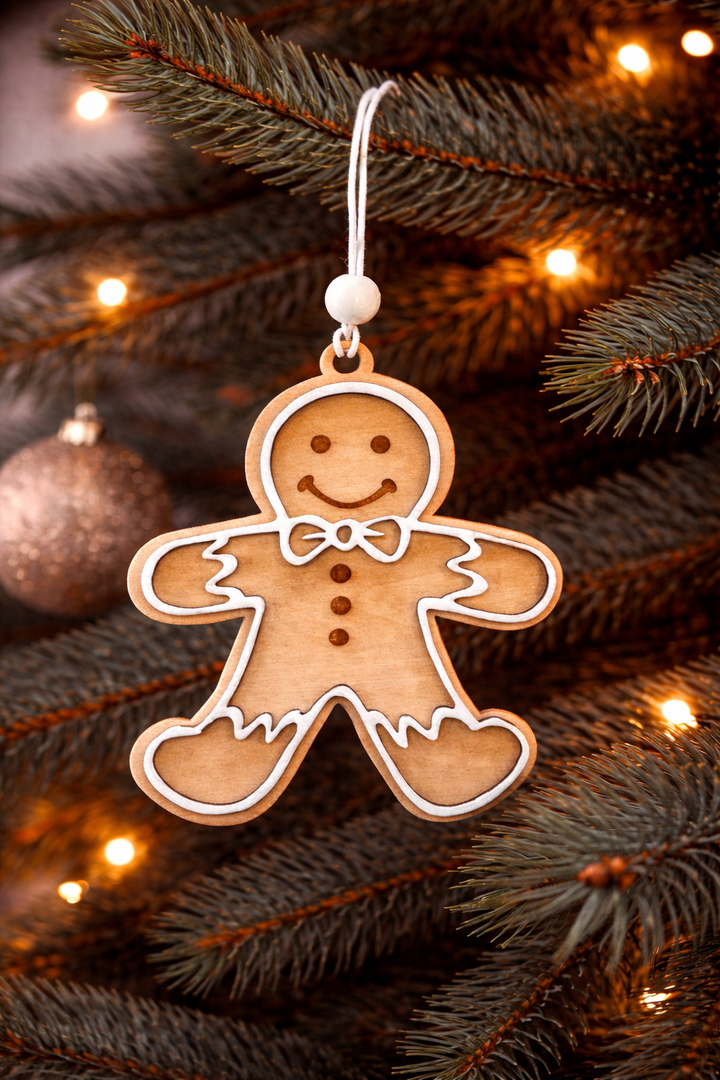 Ornament Gingerbread Man White Wood Bead *CM