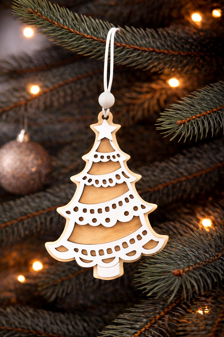 Ornament Gingerbread Tree White Wood Beads *CM