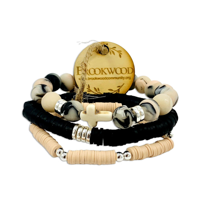 Bracelet Three Piece Set Black Natural  *CM