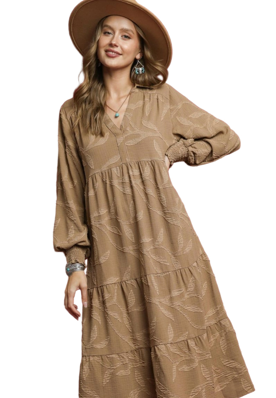 leaf brown midi dress umgee