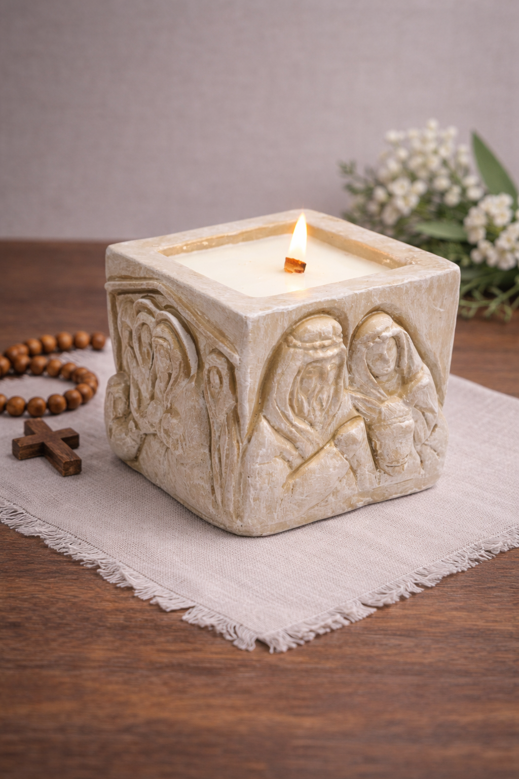 Candle Nativity Square Driftwood *CM