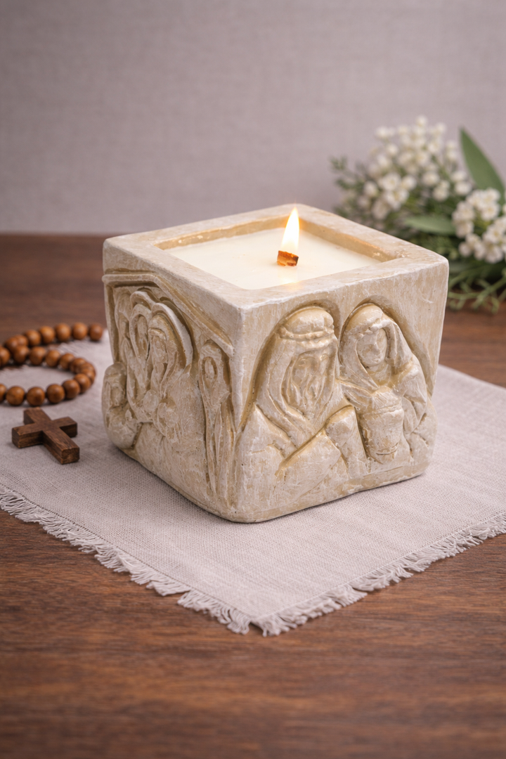 Candle Nativity Square Driftwood *CM