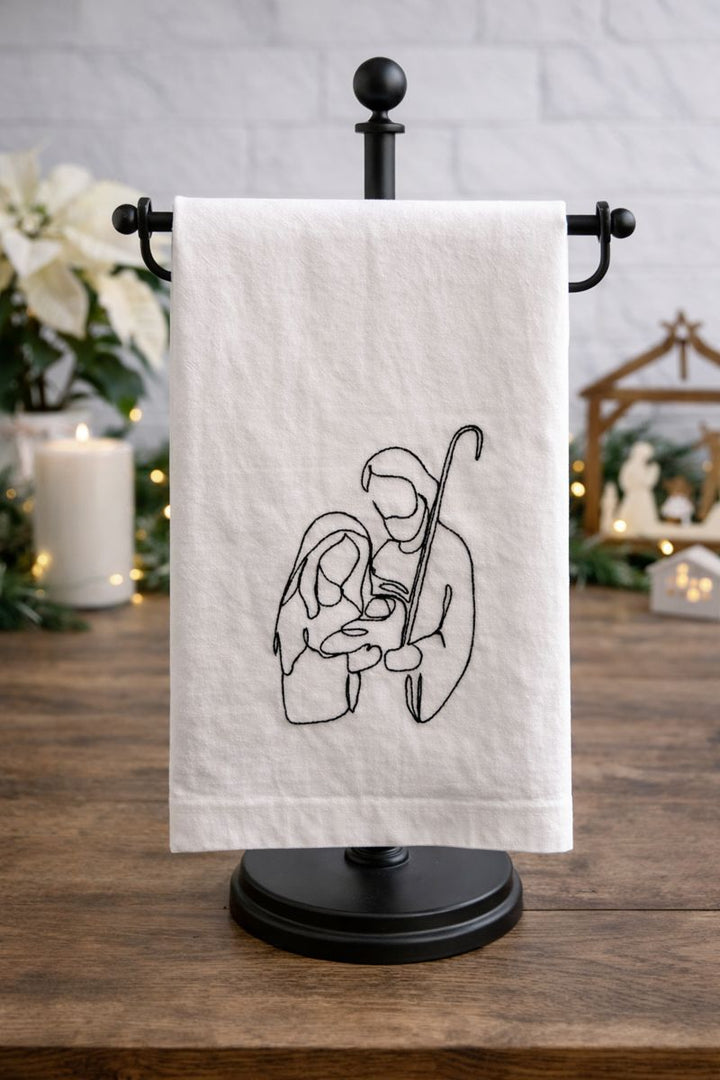 Towel Nativity Embroidery Scene Silent Night *CM