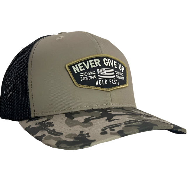 never give up camo hat mens
