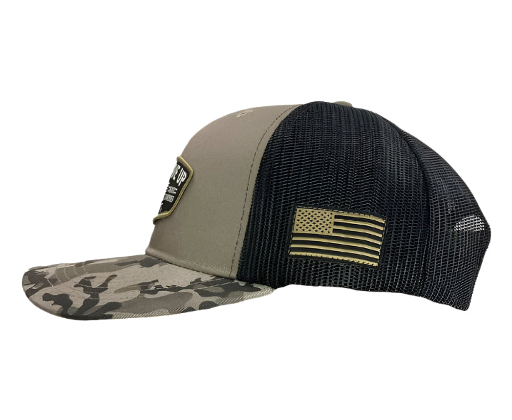 never give up camo mens hat side view 
