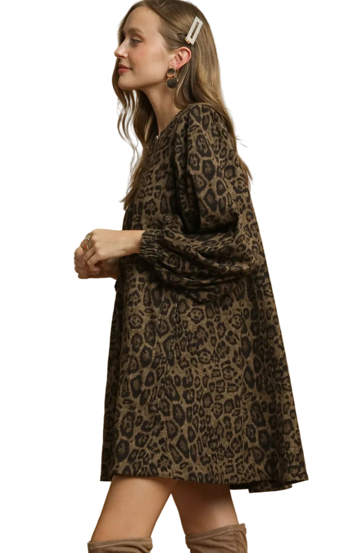 olive green leopard dress