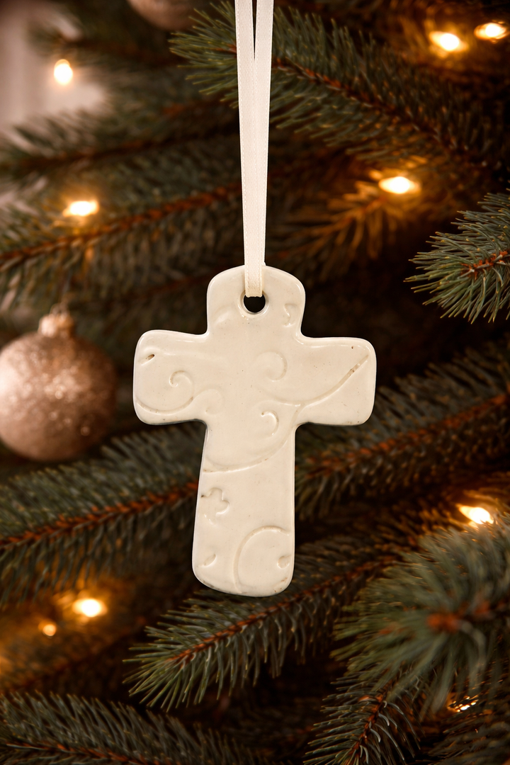 Ornament Cross White with Pattern *CM