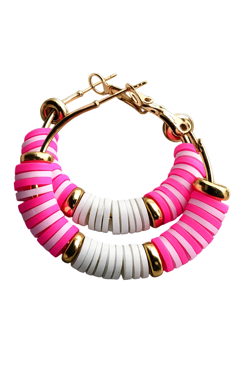 pink heishi bead earrings