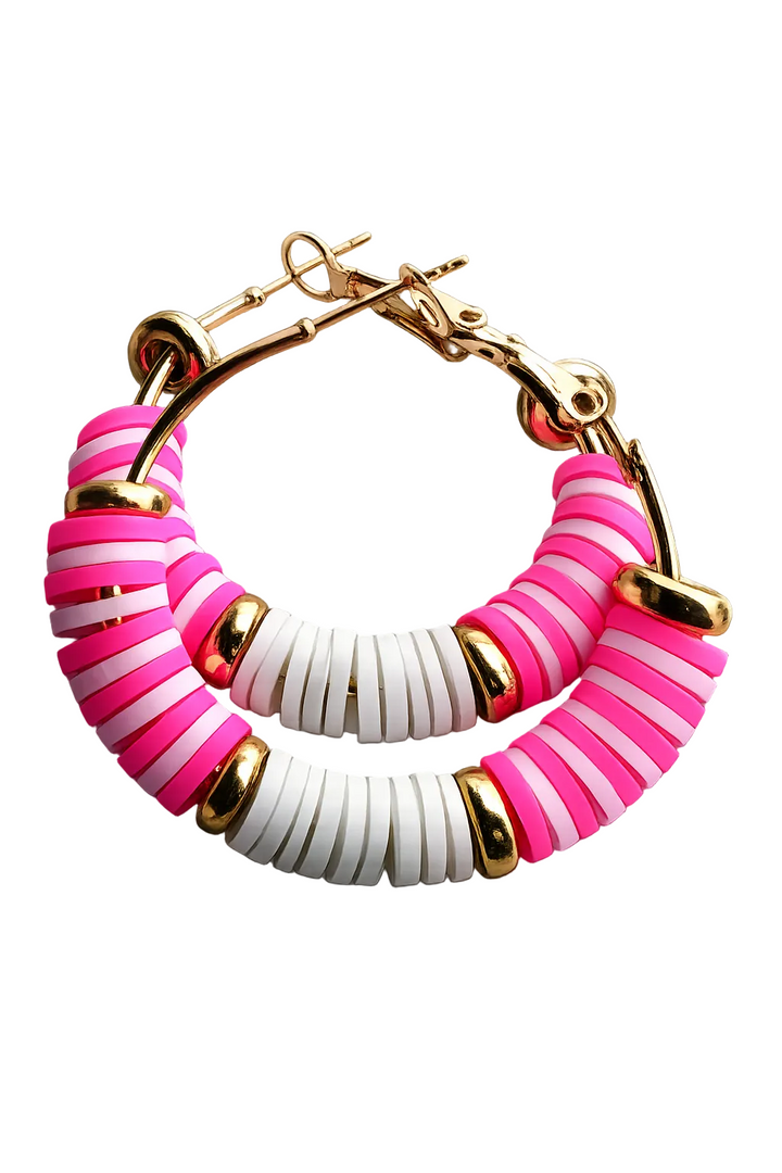 pink heishi bead earrings